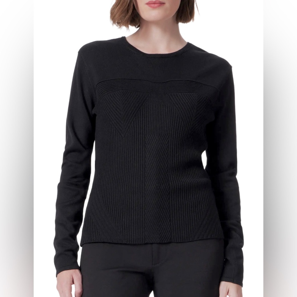 DO by Dee Ocleppo NWT Black Fiona Rib Stitch Textured Long Sleeve Pullover